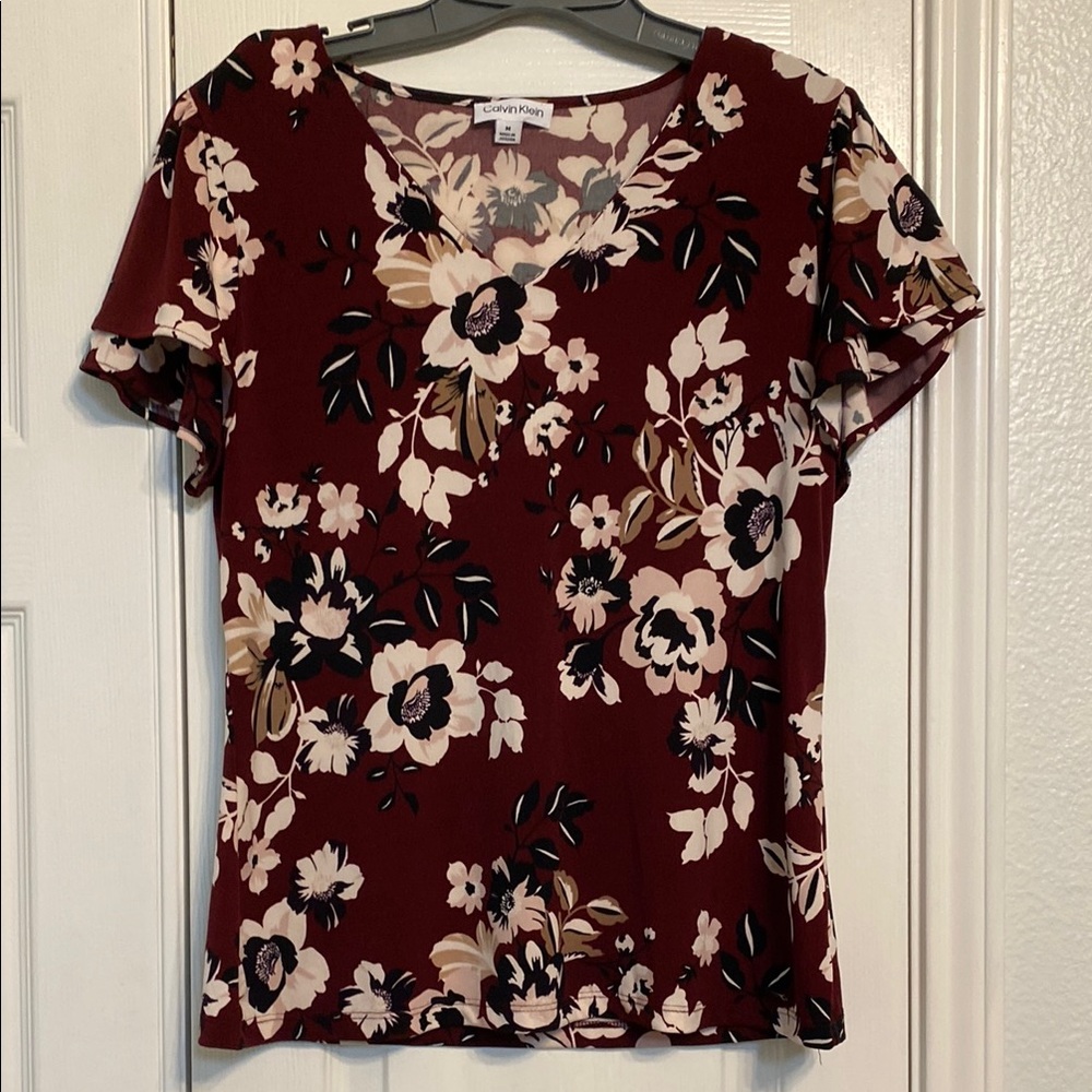 Calvin Klein Burgandy Short Sleeve Blouse